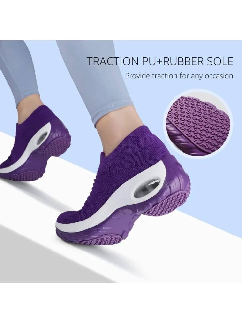 Women's Purple Walking Arch Support Non Slip Breathable Knit Upper Sneaker Shoes